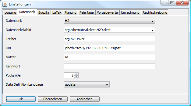 Datenbankeinstellungen