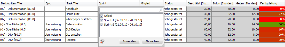 Einträge filtern