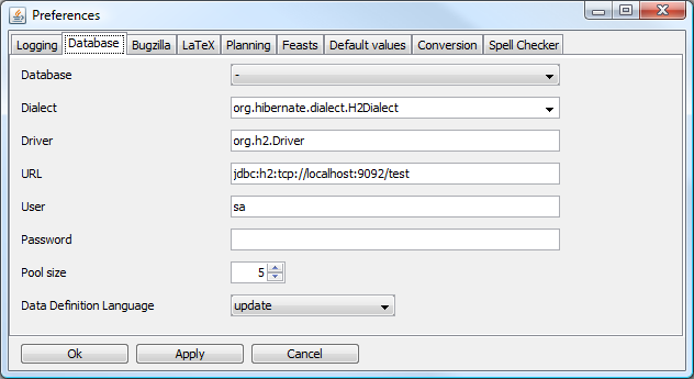 Database settings